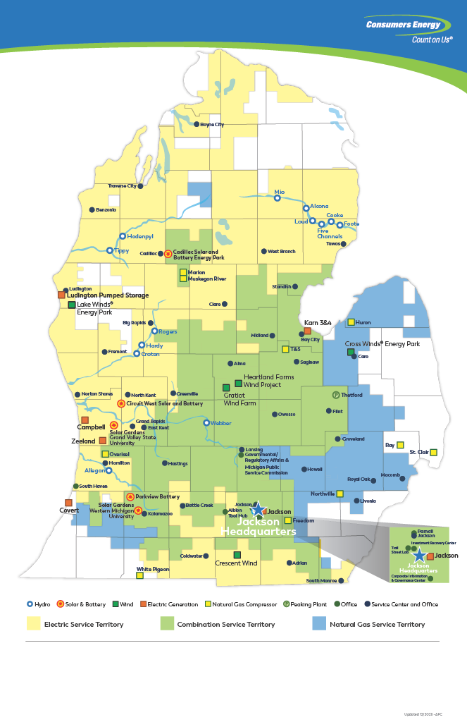 Electric and Natural Gas Service Territories Consumers Energy